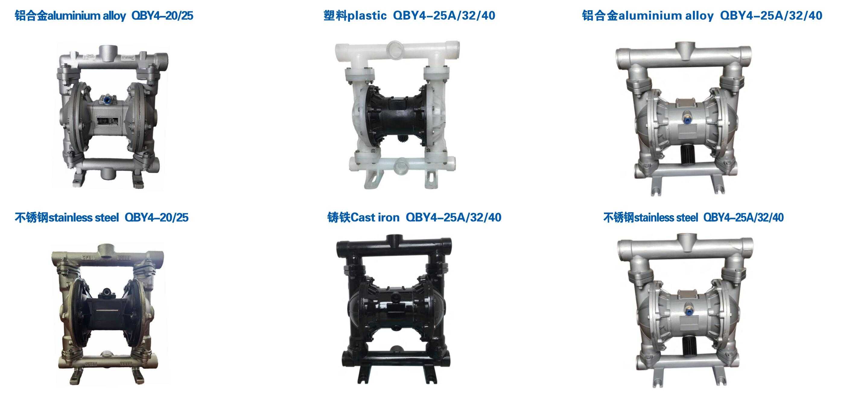 QBY4-20 25 25A 32 40 塑料 不銹鋼 鋁合金 鑄鐵氣動(dòng)隔膜泵
