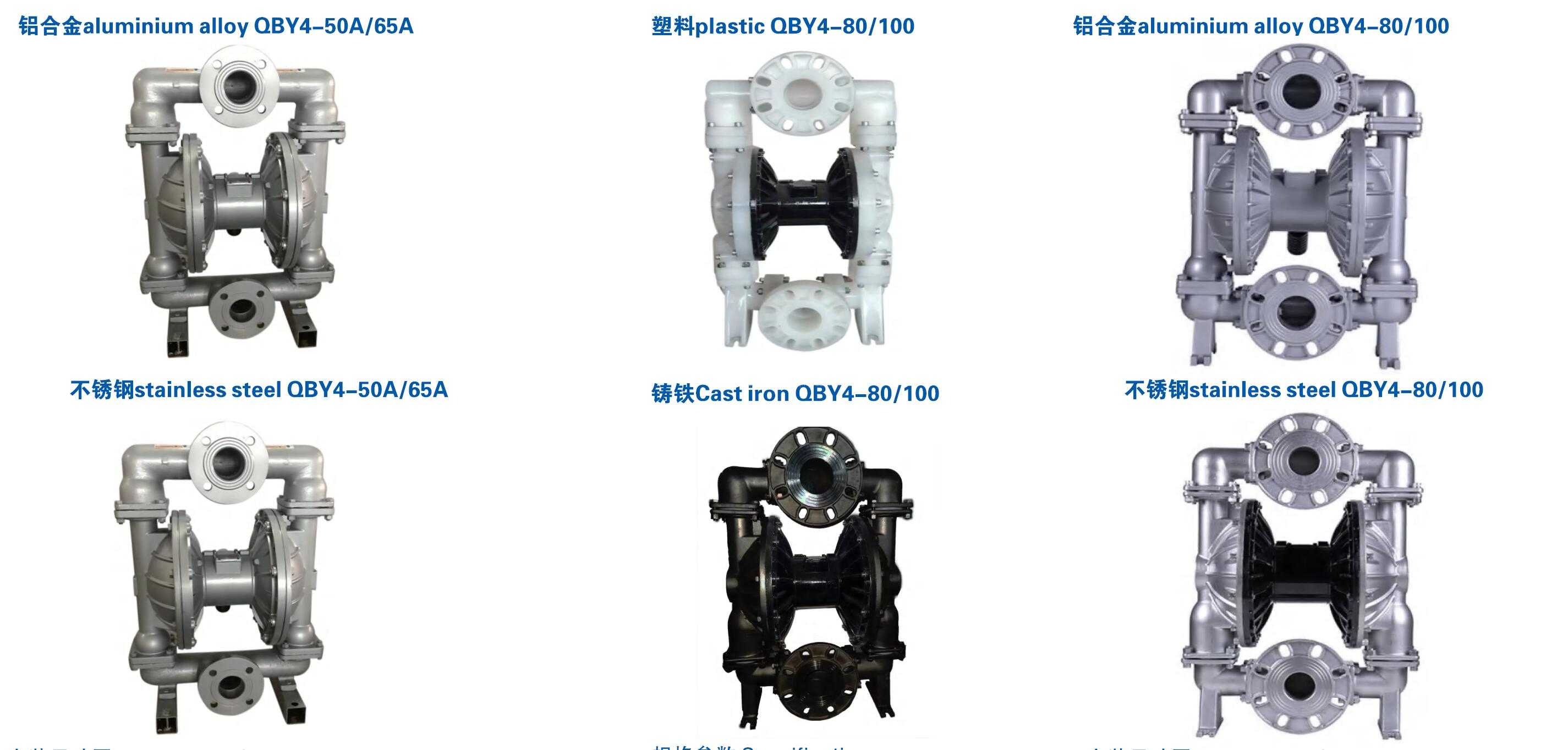 QBY4-50A 65A 80 100 塑料 不銹鋼 鋁合金 鑄鐵氣動(dòng)隔膜泵
